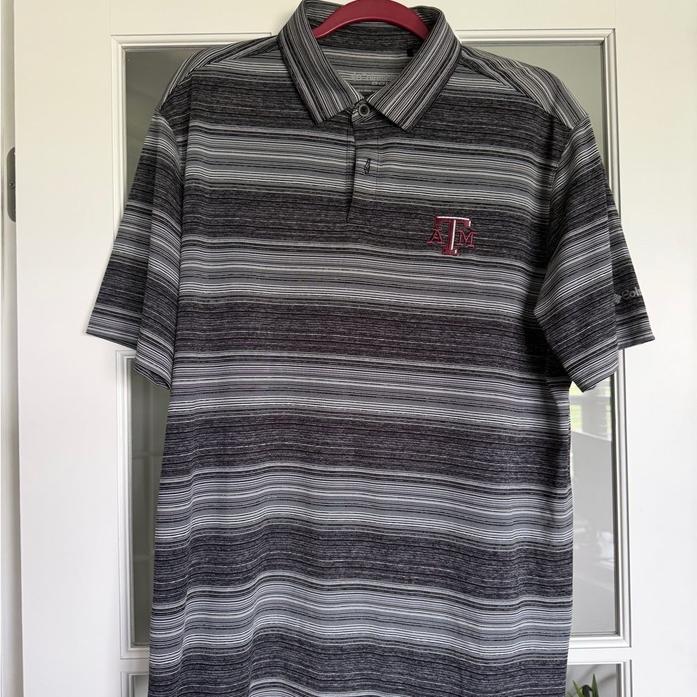 Texas A&M Gray Striped Columbia Polo Shirt
